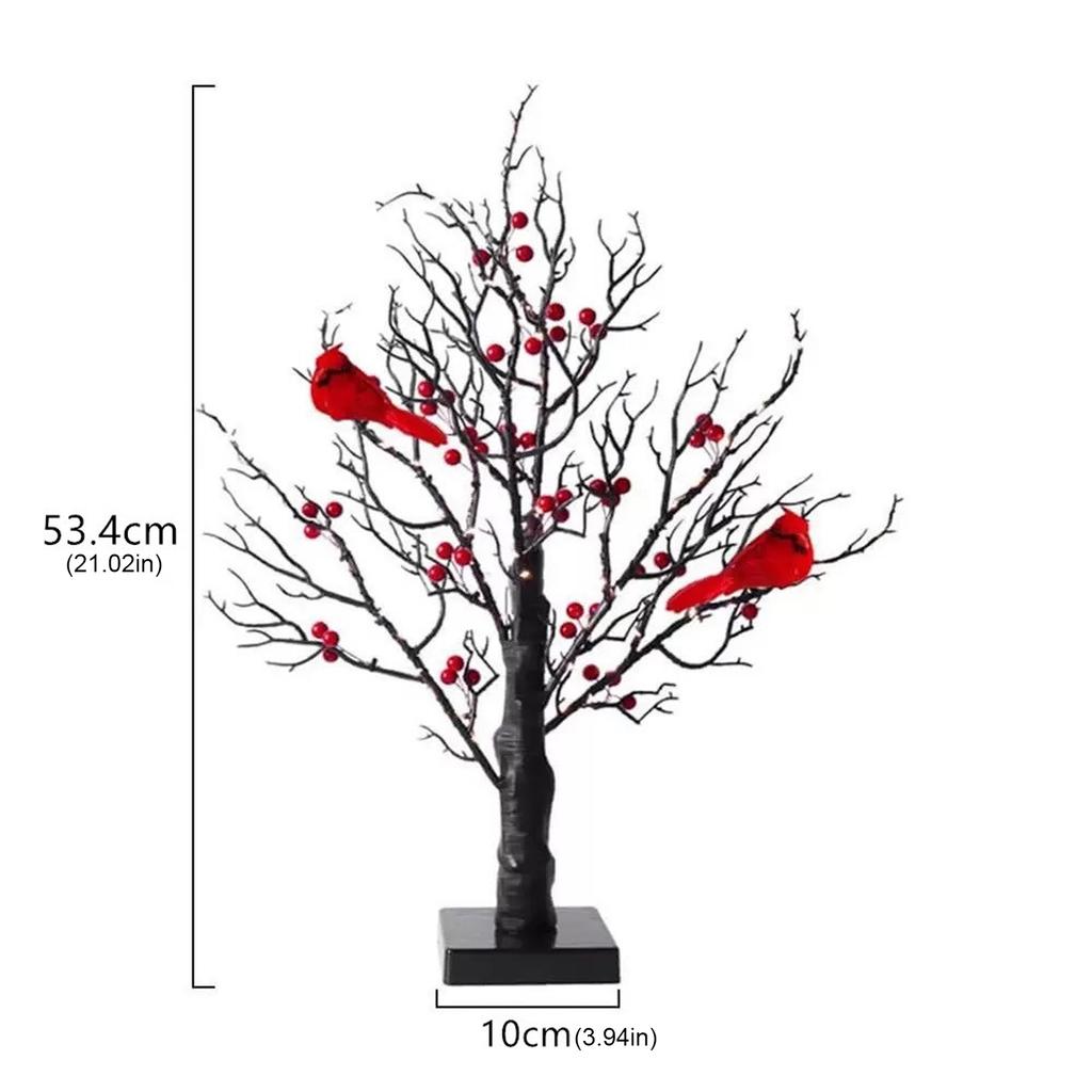 Christmas Glowing Tree Light Vintage Birch Tree LED Cardinal Little Red Bird Table Decoration for Xmas Indoor Home Decor
