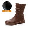 Autumn and winter large size British style retro medium boots autumn and winter new flat bottom velvet fashion Martin boots women