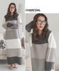 Fluffy Striped Loungewear Dress for Cute and Adult Long Sleeve Relaxing Loose Fit Korean Long Charcoal [DONOBAN] Women, Pajamas, Loungewear, Wear,