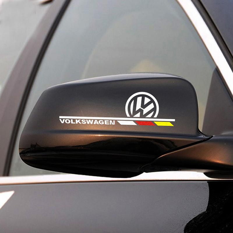 SVLHP1 2PCS Car Rearview Mirror Reflective Decals Waterproof Sticker For VW Volkswagen Jetta Passat Polo Golf 4 5 6 7 8 Tiguan Bettle