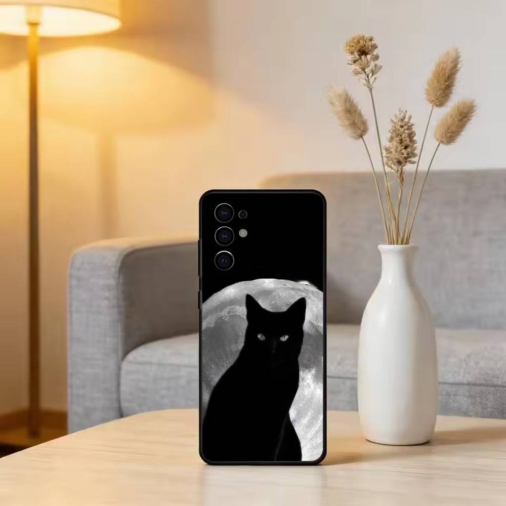 Black cat Phone Case Black Silicone Soft For Samsung S25,S24,S21,S22,S23,S30,Ultra,S20,Plus,Fe,Lite