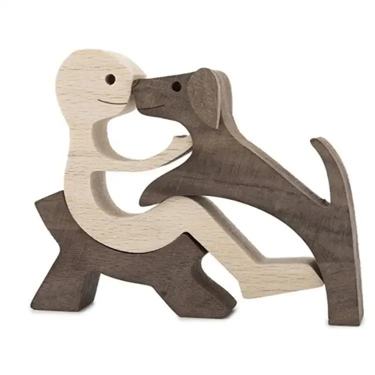 Famiglia Cucciolo Legno Cane Artigianato Figurina Regalo di San Valentino Modello di Intaglio Decorazione per Casa Ufficio Regalo di Natale Decorazione per Coppia