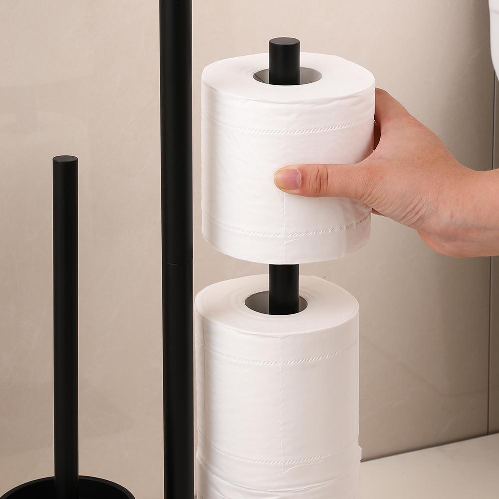 Floor Standing Toilet Paper Holder Stainless Steel Integrated Bathroom Accessories Black Toilet Brush Holder Cleaning Tools
