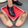 Leather single shoes women's spring and autumn new thick heel medium and low heel women's shoes square head lace-up cowhide black leather shoes