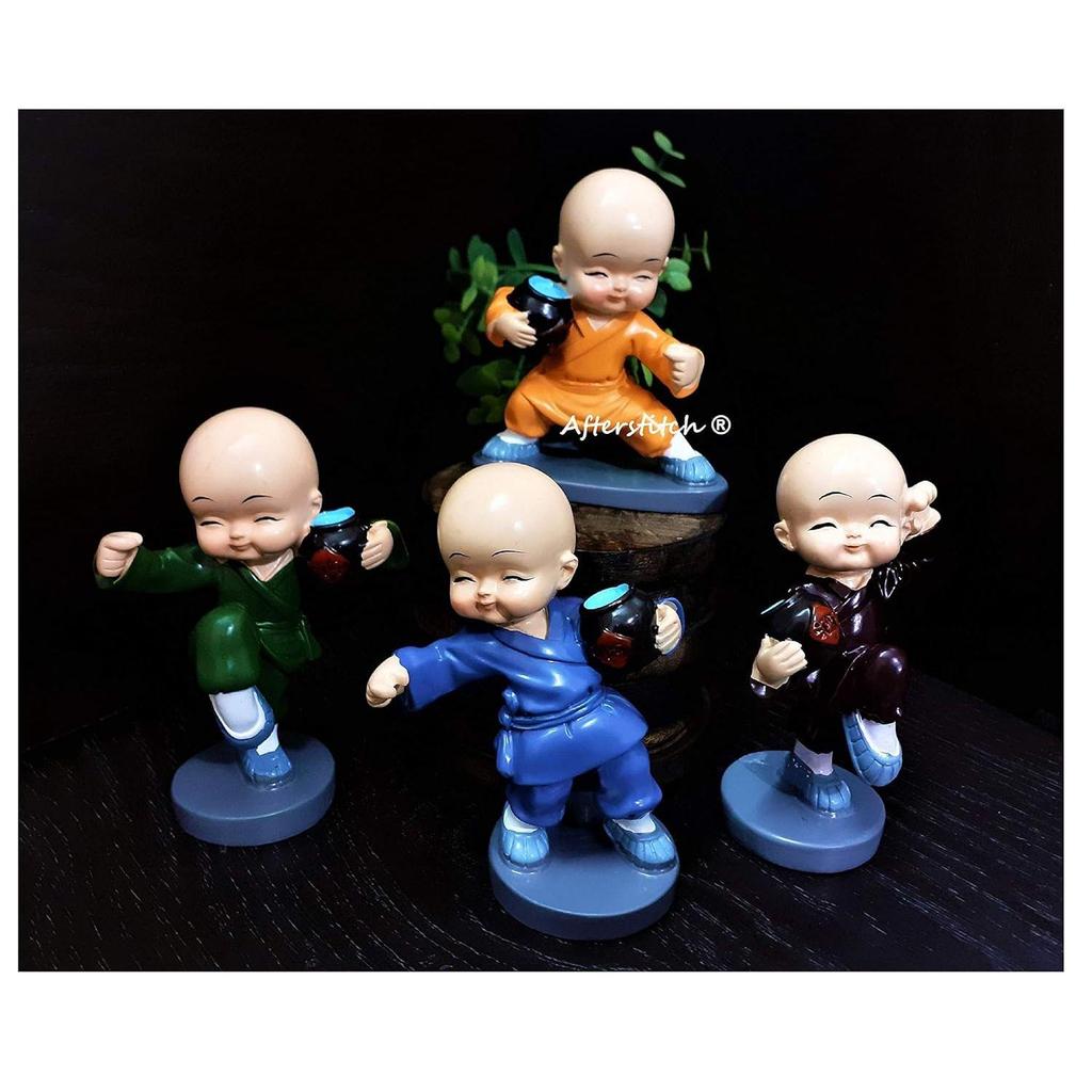 Kungfu Monk Miniature Garden Decorations Items Showpiece Statue Idols & Gift (4 Kung Fu Monks Big Size)