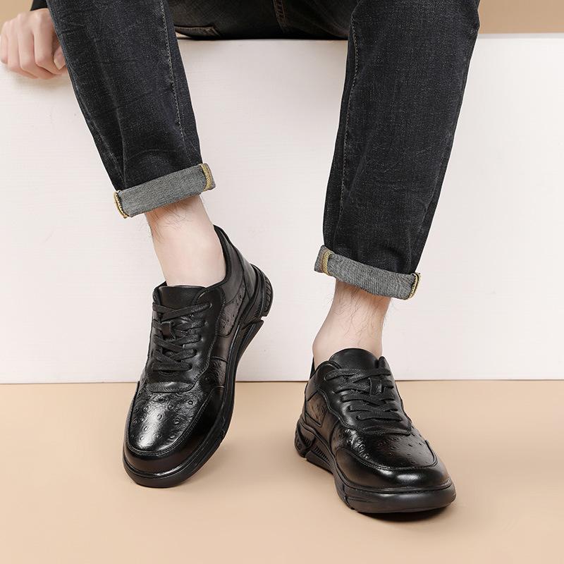 Spring New Men's Shoes First Layer Cowhide Light Sports and Leisure Shoes Ostrich Pattern Versatile Men's Leather Shoes Genuine Leather