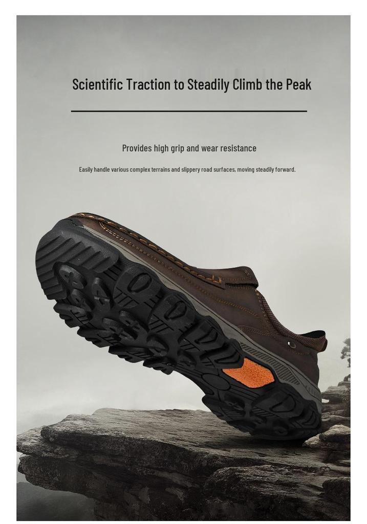 Men's Spring Loafers - Outdoor Casual Hiking, Thick Sole, Wear-Resistant, Slip-On Leather Shoes