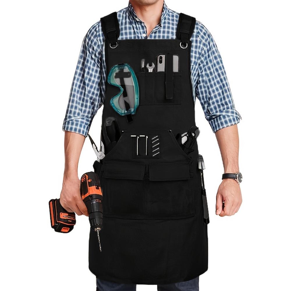 

Durable polyester multi-pocket tool apron with adjustable shoulder straps for men and women - brown, ideal for woodworking, electricians чорний