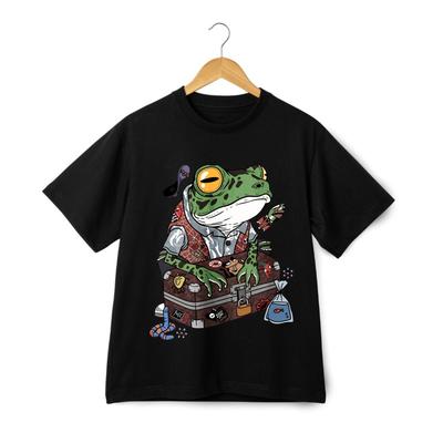 Retro Frog-in-Suit Graphic Tee|Unisex Short Sleeve with Skate & Sea Life Accents