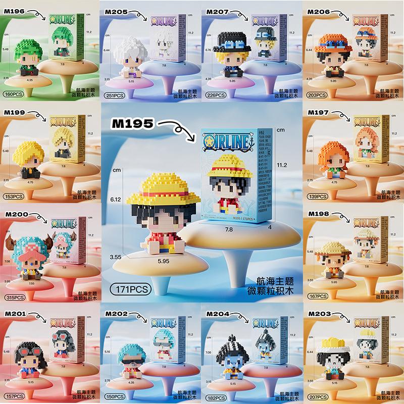 New ONE PIECE Sun God Nika Luffy Micro Action Block Chopper Ace Buggy 3D Anime Model Assembly Mini Bricks Figure Toys For Gift