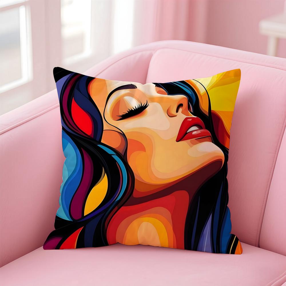 Square Bright Color Flower Girl Cushion Cover Pillow Case Soft Skin Friendly Fabric  Concealed Zipper