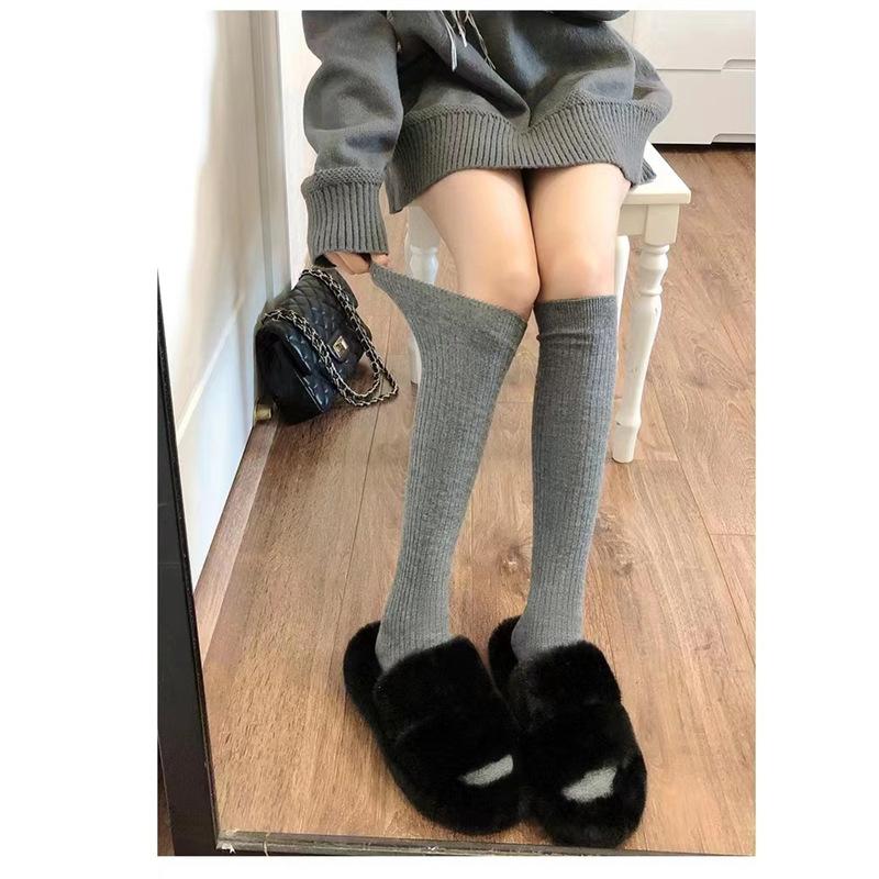 Podzimní a zimní dámské pletené ponožky Jednobarevné Svislé pruhy Teplé ponožky ke kolenům Harajuku Fashion Lolita Socks