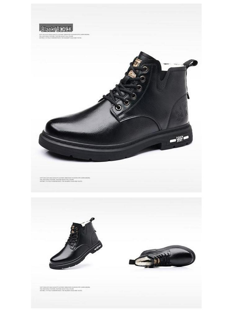 Men's Retro Leather Ankle Boots - Autumn/Winter British Style, High Top Lace-up.