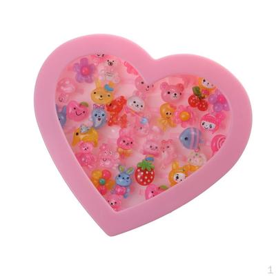 36pcs Adjustable Mixed Kids Pink Plastic Rings Girls Cartoon Jewelry Gift