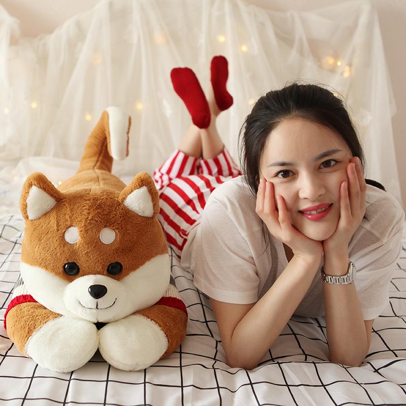 Shiba Inu Doll Long Pillow Cute Dog Plush Toy Doll Holding Sleeping Doll On The Bed