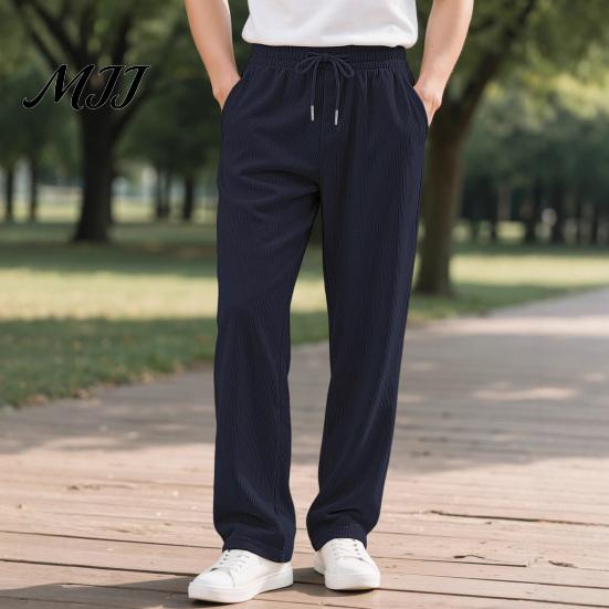 Wide Leg Mens Casual Trousers Men Corduroy Baggy Sweatpants, Drawstring Waist Straight Joggers, Pants Solid Color Athletic for Jogging Gym Workout