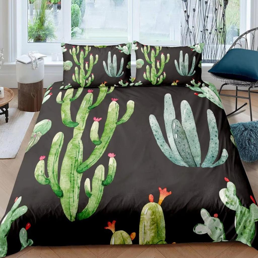 Green Cactus Down Comforter Set Bedding Set 3-piece Duvet Cover Set