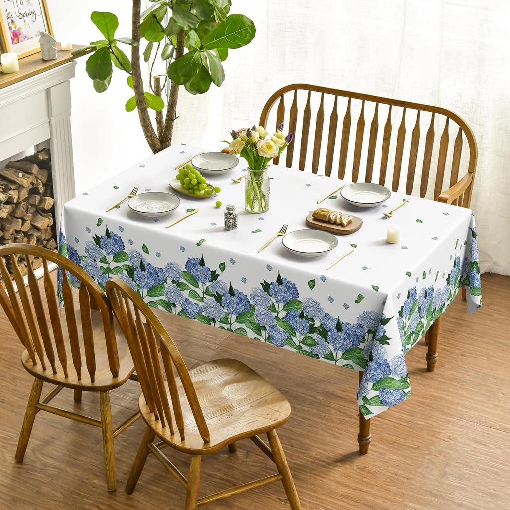 Spring Summer Tablecloth Easter Watercolor Hydrangea Blooming Floral Table Cover Washable Home Kitchen Party Dinner Table Decor