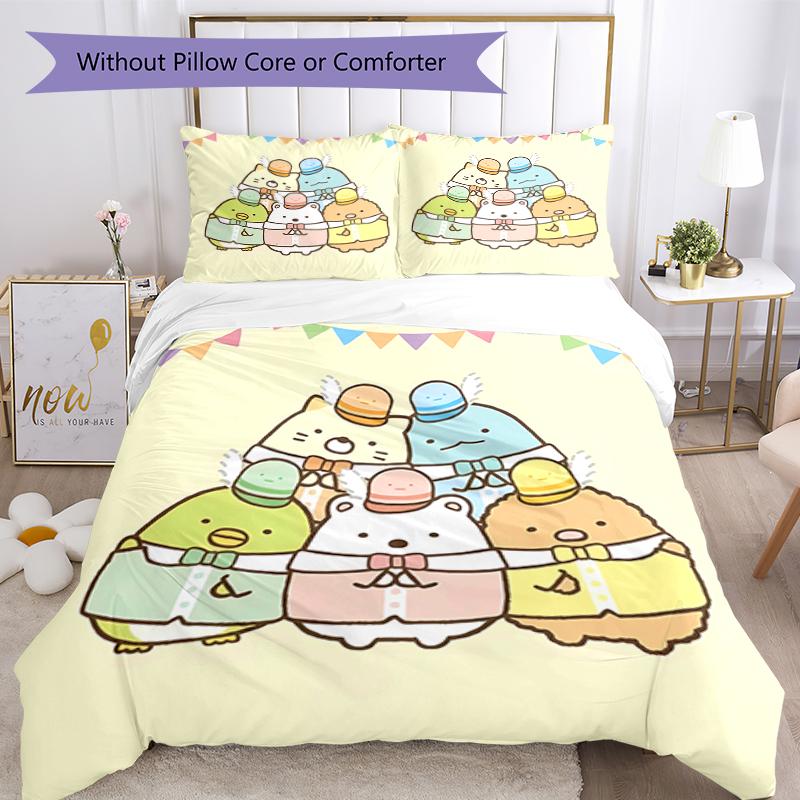 3pcs Sumikko Gurashi pattern bedding set duvet cover set includes duvet cover &pillowcases, perfect all season bedroom decoration & gift