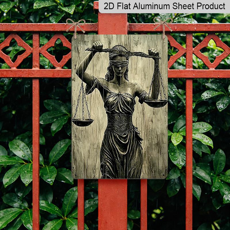2D Flat, Lady Justice Themis Vintage Aluminum Sign - Lawyer Office Decor, Lawyer Office Wall, Attorney’s Study, Courtroom Decor, Legal Professional