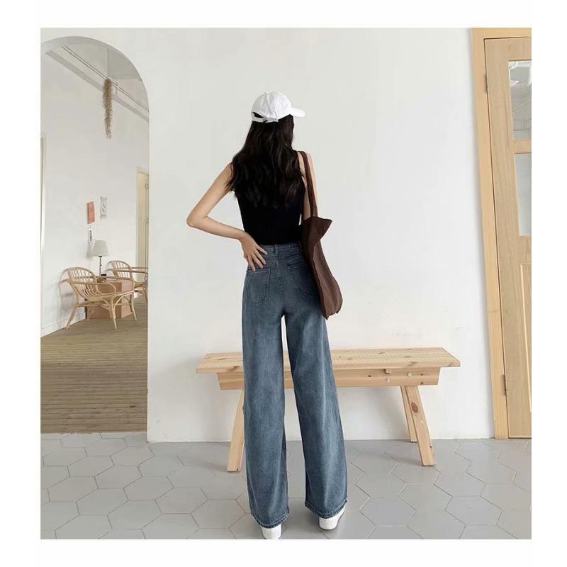 Wide-leg jeans women's loose autumn and winter new Hong Kong retro high-waisted drape ic straight floor-mopping trousers