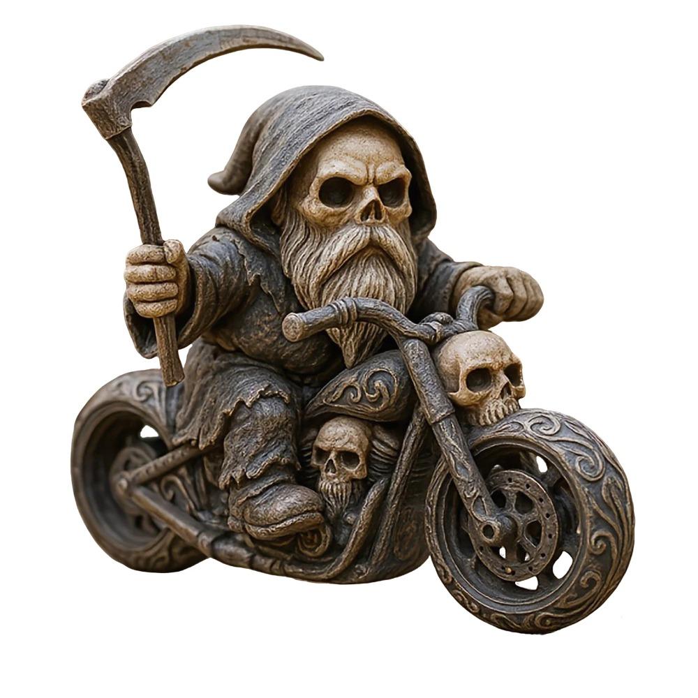 Reaper Figurine Skeleton Grim Motorcycle Rider Resin Outdoor Sculpture Motorcycle Skeleton Knight Gnome Statue for Garden Decor