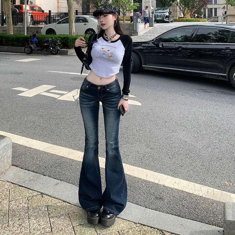 American Retro Low-Waist Slim-Fit Flare Jeans for Women - Spicy Girl Autumn/Winter Style Extra Small