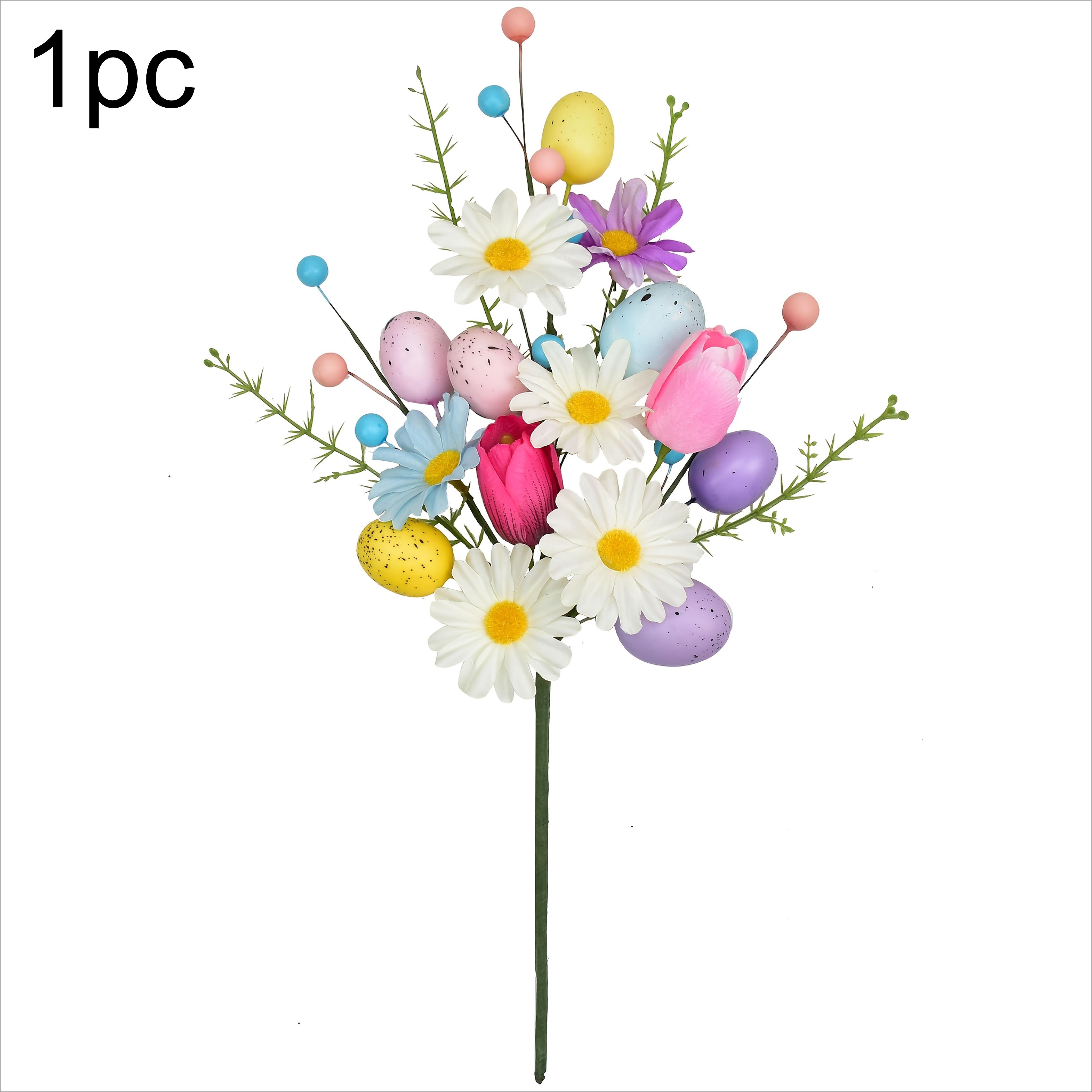 

1pc Easter Decorations Artificial Floral Easter Egg Picks Spring Stems Plastic Flower Decor Home Vase Filler Table Centerpiece