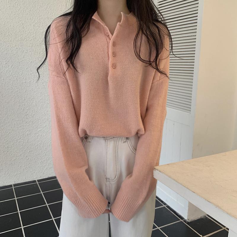 Sweater Women's Loose Solid Color Pullover Long Sleeve Knitted Top