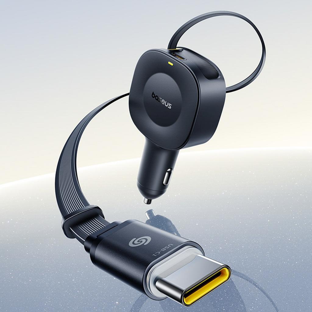 Ładowarka samochodowa USB-C ze zwijanym kablem USB-C 30W - czarna