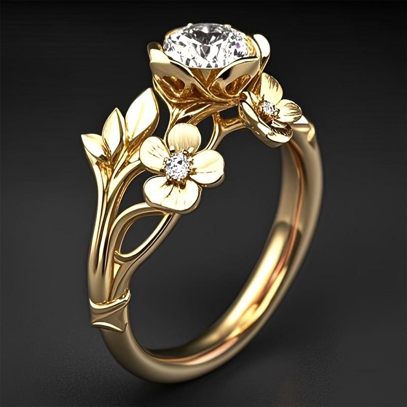 Luxurious Elegant Floral Ring for Women Gold Color Flower Design with Accents Perfect Gift for Birthdays Anniversaries Holidays