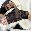 Thin Printing Half Finger Gloves Mesh Flower Lace Gloves New Sunscreen Mittens