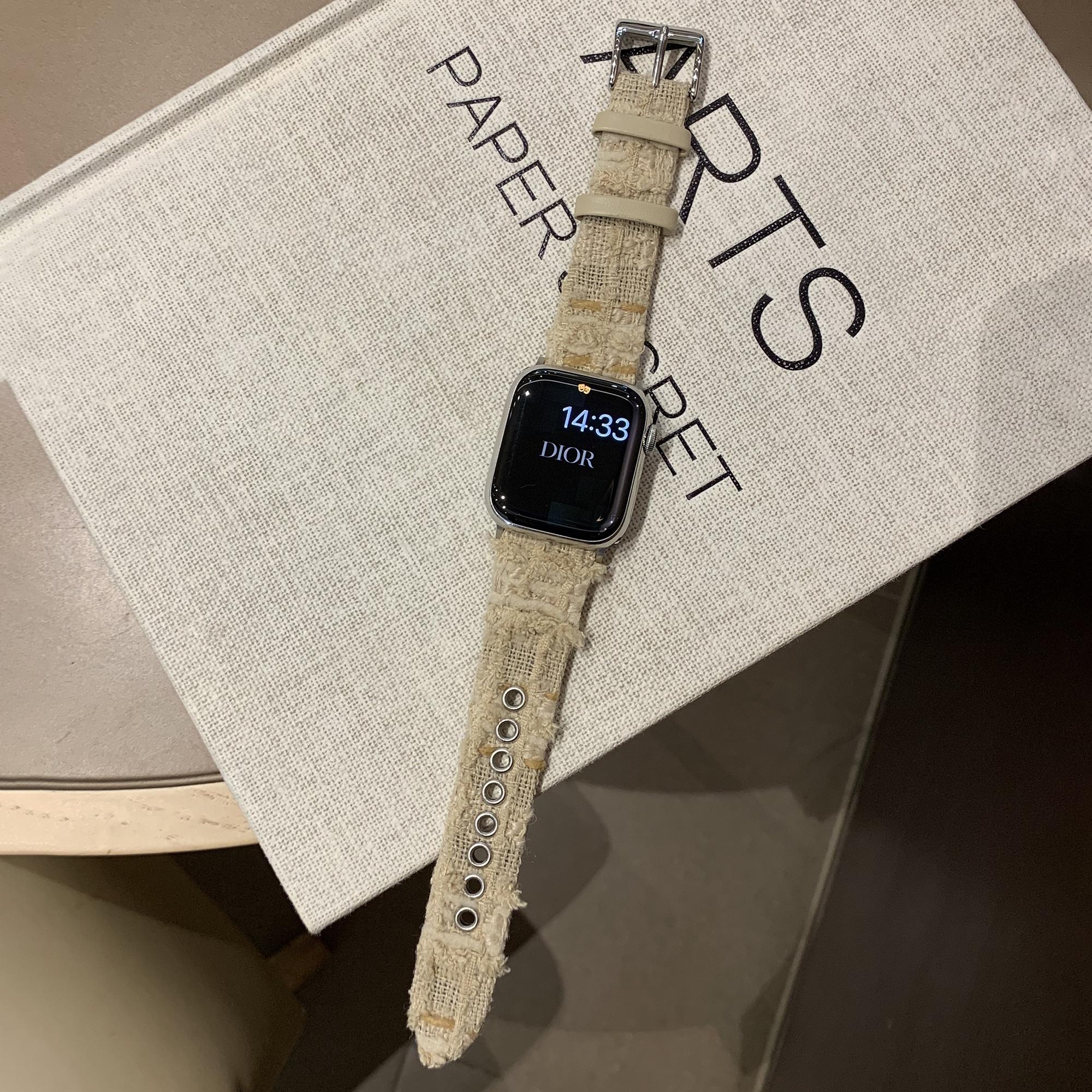 

Genuine Cow Leather+Wool Strap for Apple Watch Series 10 9 8 7 SE 6 5 4 3 2 1 42mm 41mm 40mm 38mm Chestnut