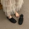 Thick Heel Shallow Mouth Straw Woven Bag Head Empty Sandals Women's Shoes 2025 Summer New Flat Bottom One Word with Cool Single Shoes