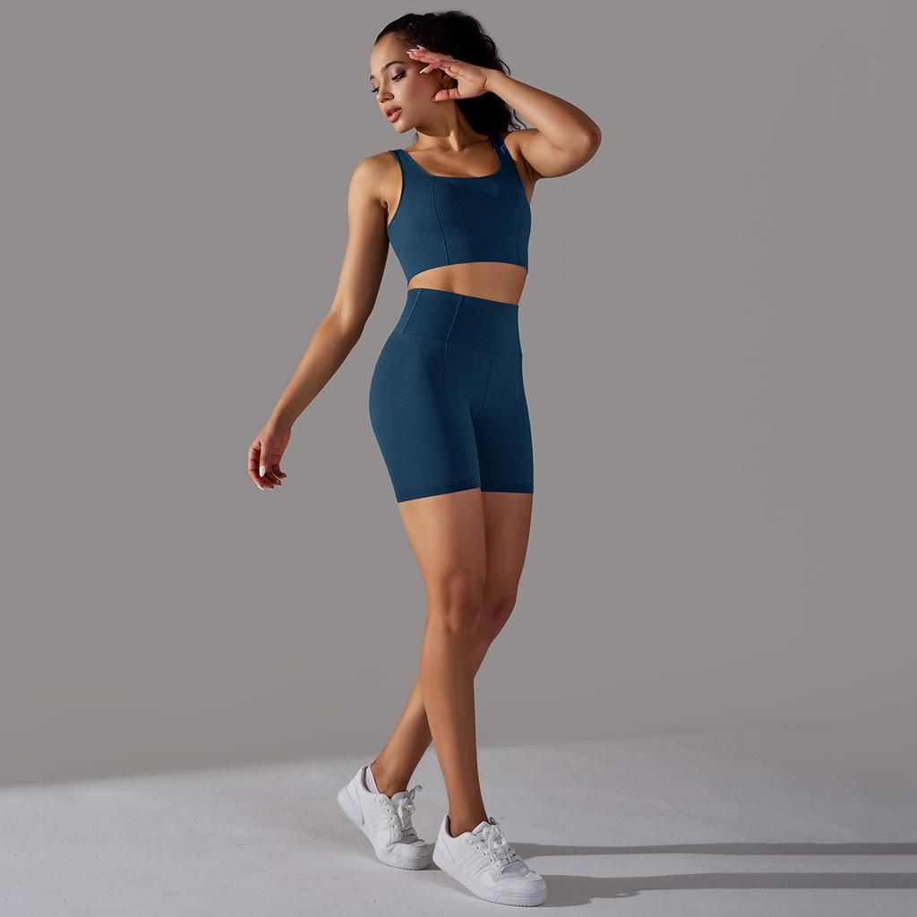 Nessaj Women Sleeveless Tummy Running Sportswear Push Up Short Shorts Fitness Bra Seamless High Waist Yoga Set