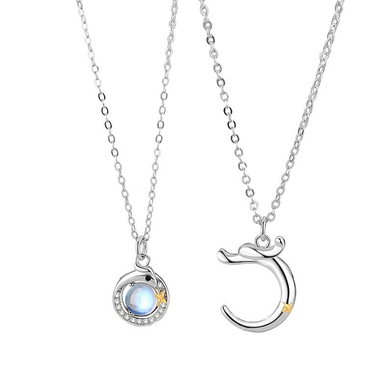 Originale Drachen- und Phönix-Magie-Mond-Paarkette mit windigem, coolem Opal-Anhänger und neuer chinesischer Schlüsselbeinkette