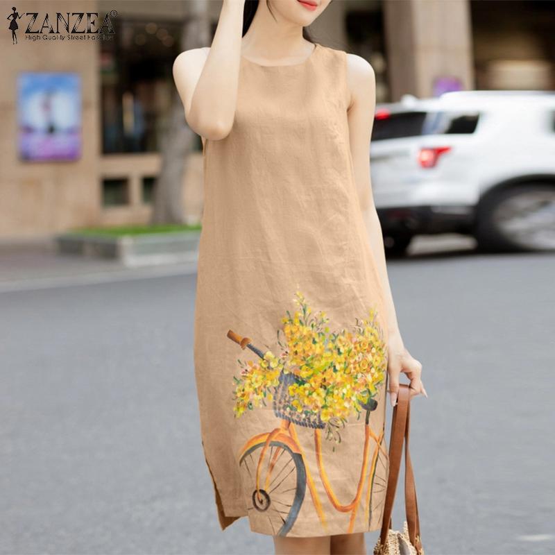 

ZANZEA женское летнее повседневное свободное платье без рукавов с круглым вырезом и цветочным принтом 5XL