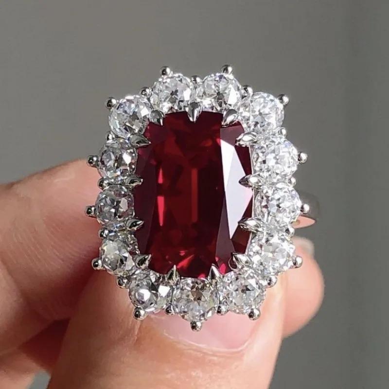 Delicate Square Flower Silver Color White Red Stone Rings Fashion Metal Party Rings for Women Jewelry