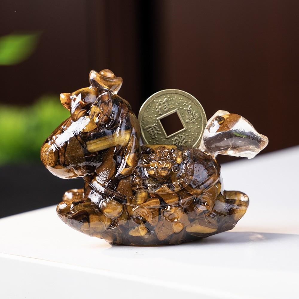 Resin Animal Decor With Natural Crystal Chips For Home Office Gift