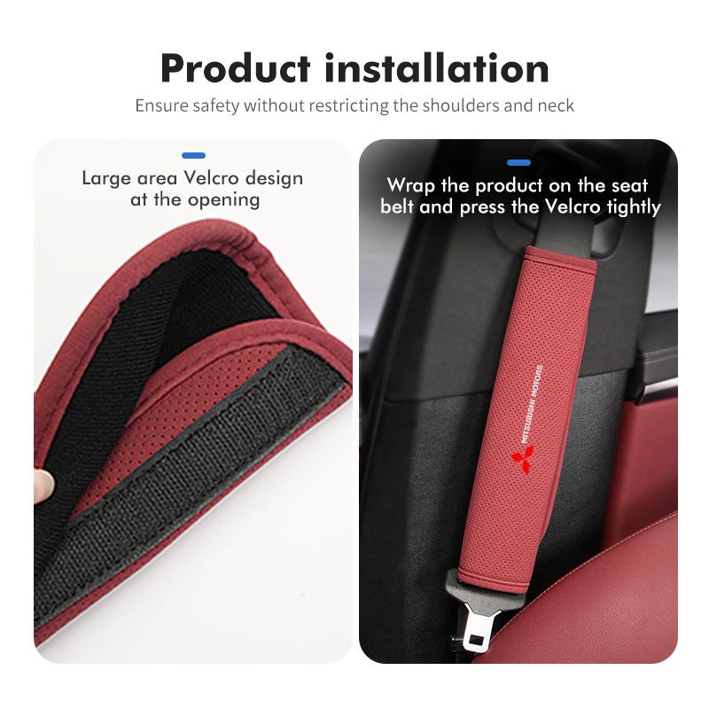 For Mitsubishi Breathable Car Logo Seat Belt Shoulder Cover Strap Padding Protection Mat Outlander Lancer Eclipse Mirage Xpander