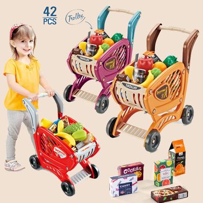Play House Shopping Cart Children'S Simulation Vegetable Fruit Supermarket Shopping Cart Combination Set Girl Toys