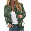 Women Floral Leaf Print Casual Long Sleeve Zipper Jacket Round Neck Fashionable