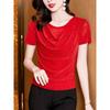 Size Women's Clothing Chubby Girl Summer New Arrival Pure Color Silm Swing Collar Mesh Slimming Short Sleeve T-shirt Easiest for Match 8 Color Women