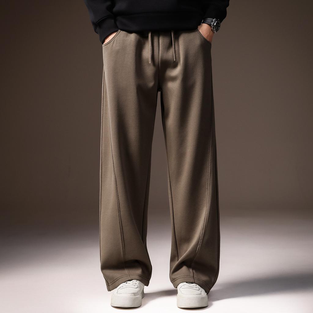 High-end American retro trendy brand drape casual pants men's winter velvet straight splicing elastic sports sweatpants men
