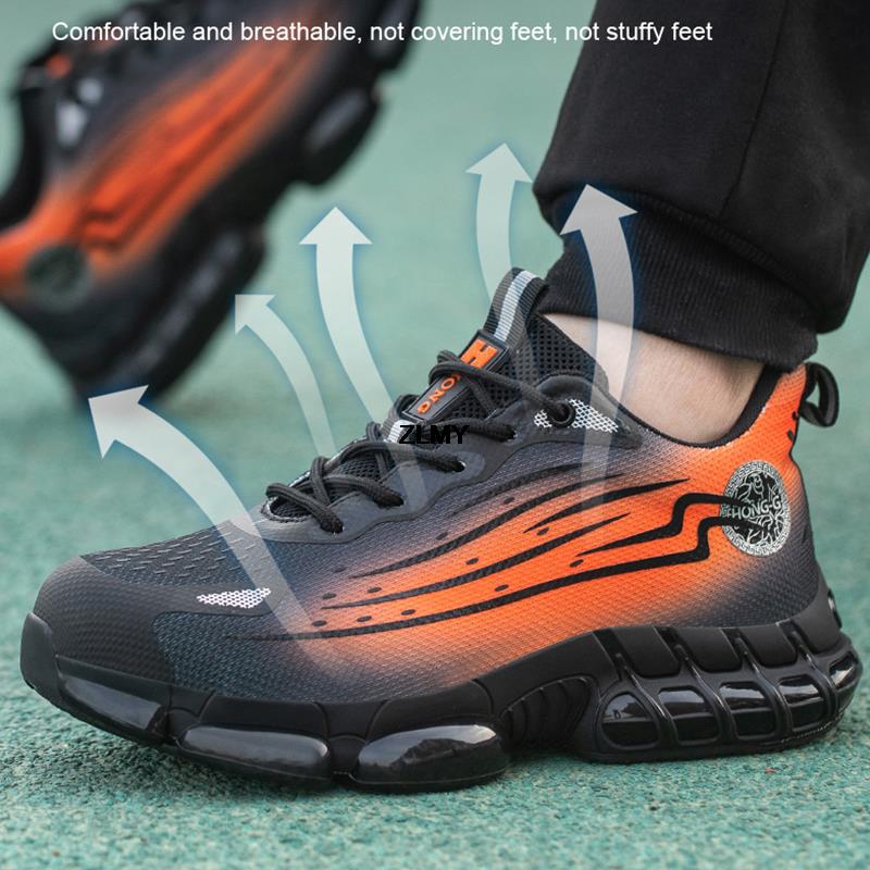Fashion Men Air Cushion Sport Safety Shoes Fashion Steel Toe Sneakers Anti-smash Anti-puncture Protective Shoes Man Safety Work Boots