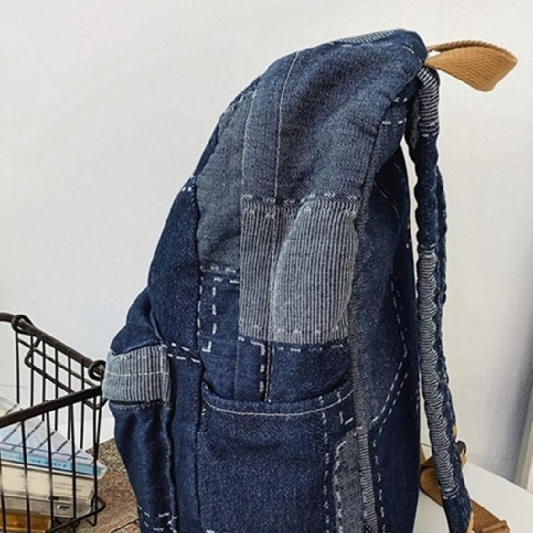 Student School Bag Denims Patched Backpack Girls Aesthetic Backpack Travel Bag Large Capacity Casual Daypacks