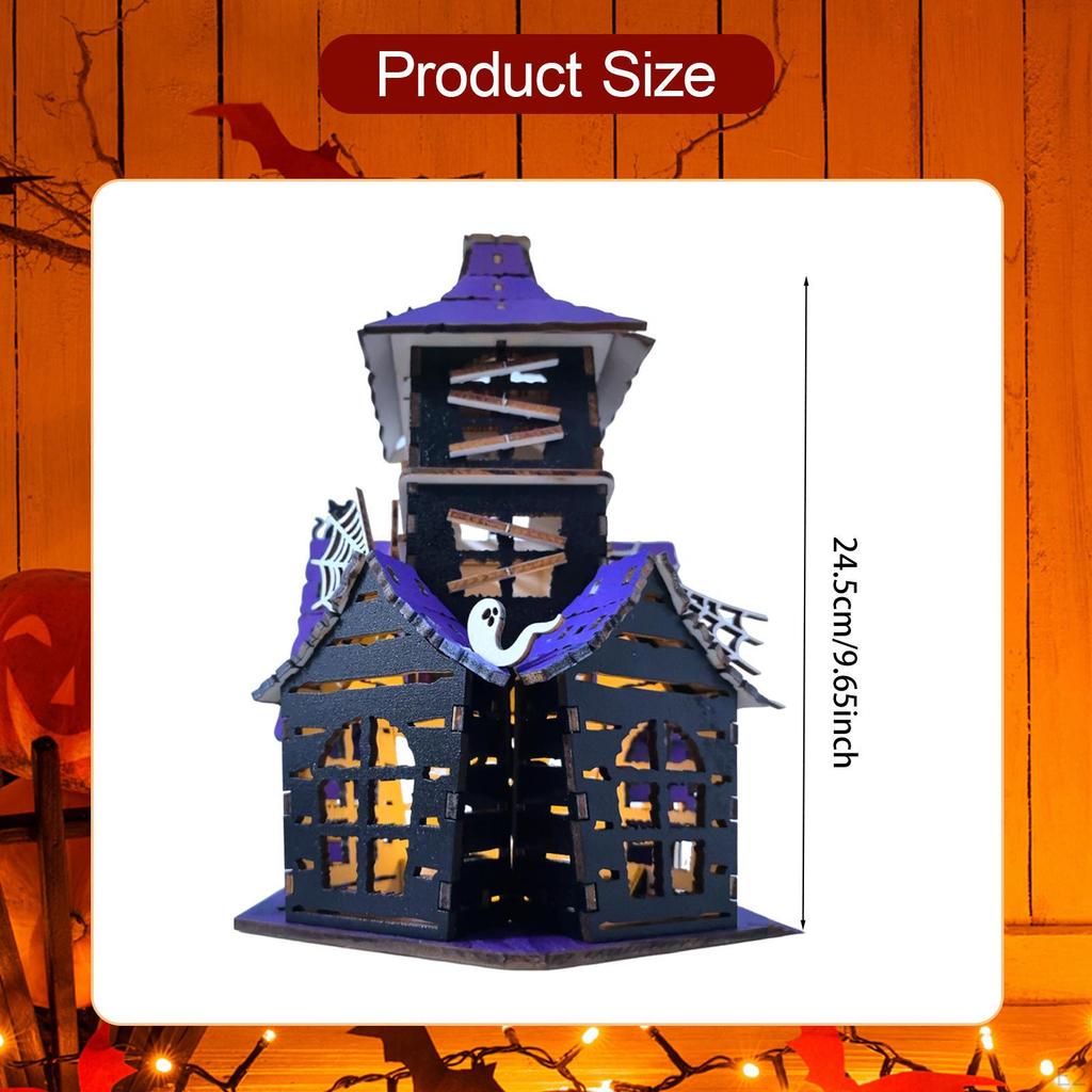 Halloween Haunted House DIY Kit Wooden Castle Creepy Home Decor Puzzle Toys Table Sign for Indoor