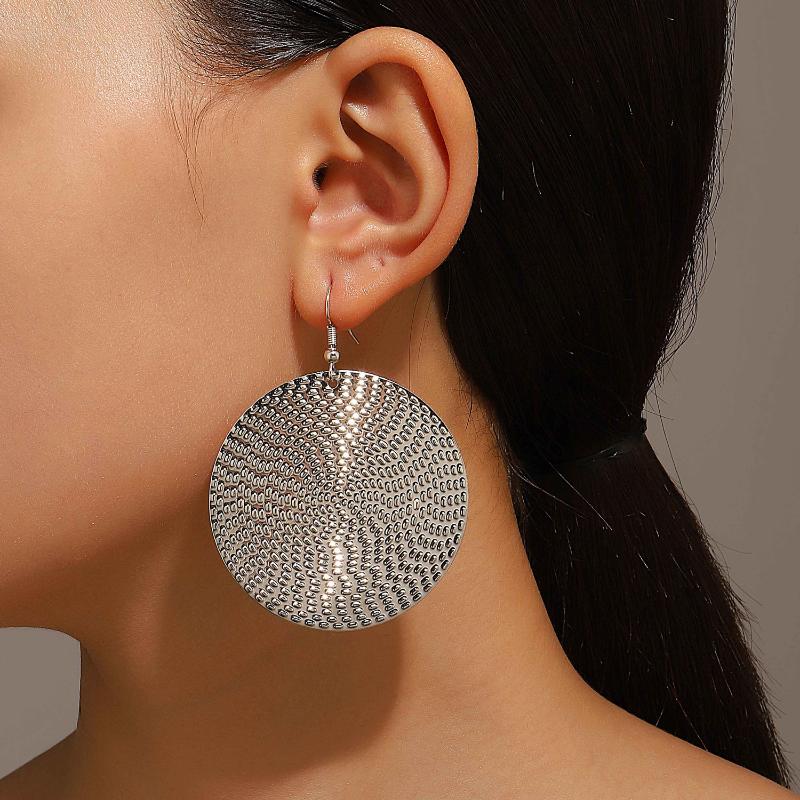 Punk Exaggerated Gold Silver Color Drop Earrings For Women Fashion Big Round Circle Dangle Earrings Statement Jewelry