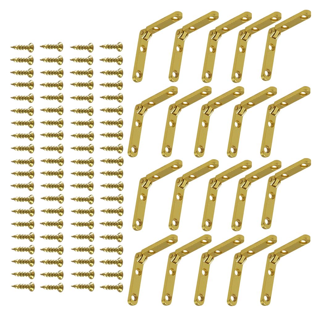 30 Sets Gold 90 Degree Hinges with Screws Small Chest Hinges Decorative Hinges Set for Wooden Boxes Jewelry Cabinets