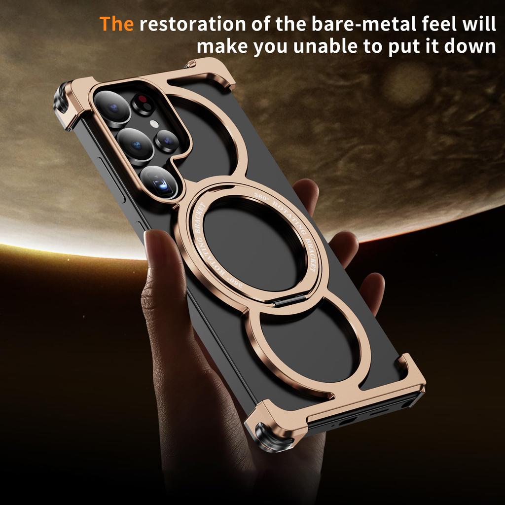 Aluminum Alloy Hollow Heat Dissipation Phone Case, for Samsung S26 S25 S24 S23 Ultra Magnetic Frameless Rotating Bracket Case